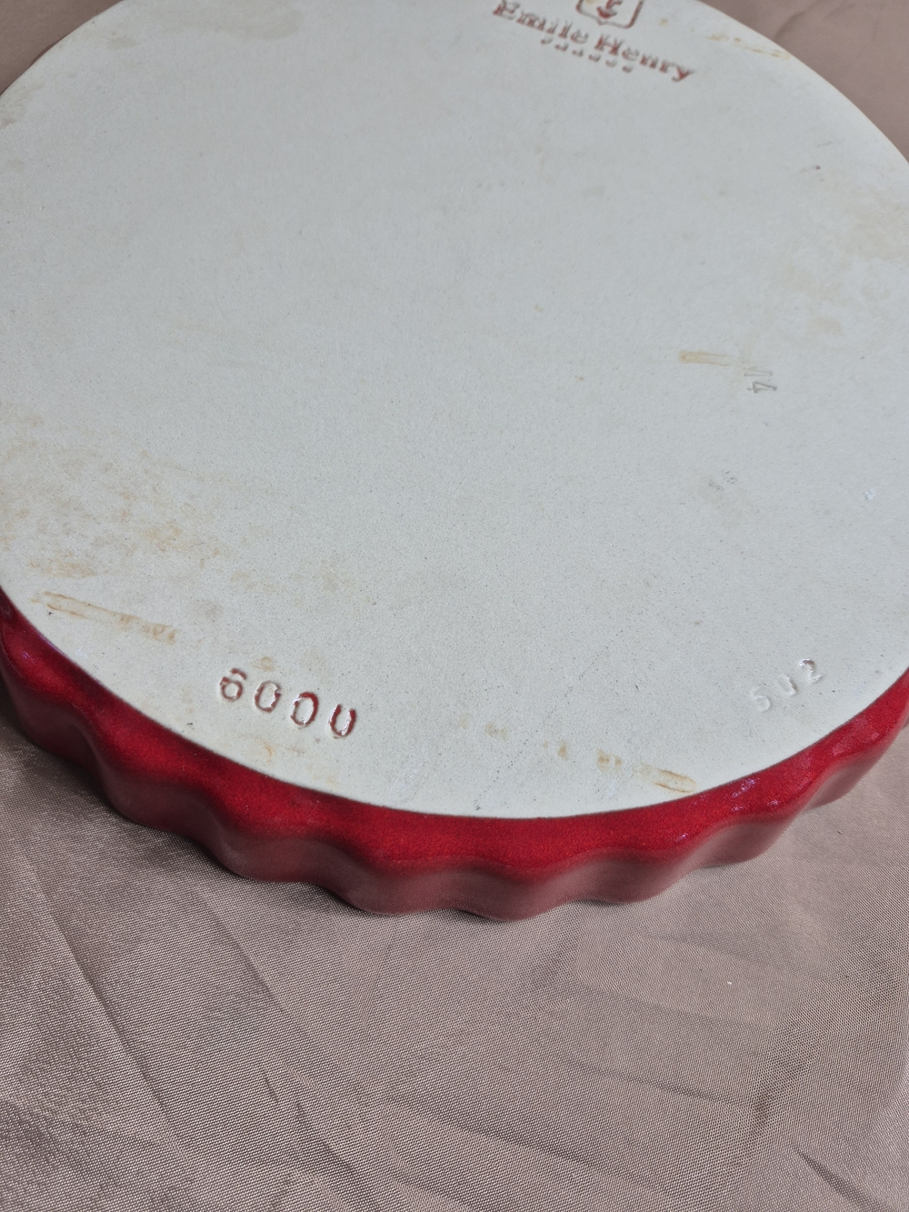 VTG Emile Henry France Red Fluted Ceramic Tart Quiche Pie Dish 11.5” Mold 6000 - Picture 5 of 8